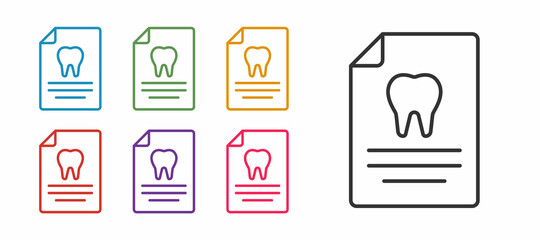 Set line Clipboard with dental card or patient medical records icon isolated on white background. Dental insurance. Dental clinic report. Set icons colorful. Vector