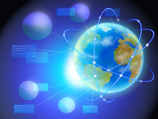 Fototapeta na wymiar グローバルネットワーク通信のスペースアブストラクトグラフィック背景（アメリカ、ヨーロッパ、アフリカ）