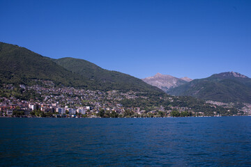 Fototapeta na wymiar View of the Lake Maggiore, between the lovely cities of Locarno and Ascona, Ticino, Southern Switzerland
