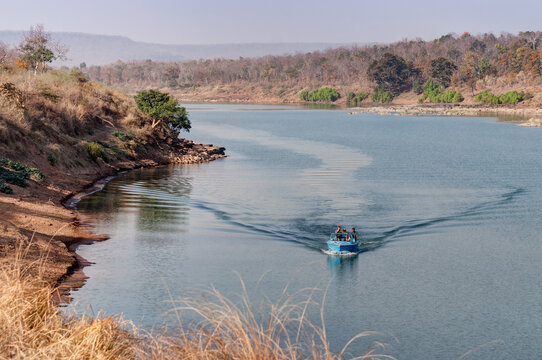 Boating at beautiful Panna river at Panna National Park, Madhya Pradesh, India. It is located in Panna and Chhatarpur districts of Madhya Pradesh in India. A tiger reserve.