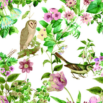 A beautiful and stunning repeated pattern of florals and birds free download perfect for fabrics, t-shirts, mugs, packaging etc
