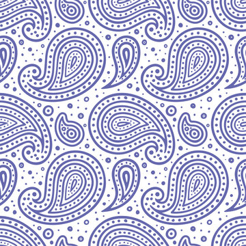 Traditional paisley seamless texture. Hand drawn abstract endless pattern. Simple drawing floral repeating background. Part of set.