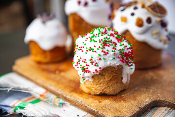 Easter cake sweet dessert Orthodox Christians holiday easter treat healthy meal food snack on the table copy space food background rustic top view