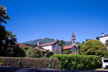 View of the lovely city of Ascona on the shore of Lake Maggiore in Ticino, Southern Switzerland