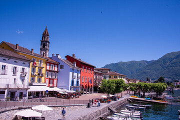View of the lovely city of Ascona on the shore of Lake Maggiore in Ticino, Southern Switzerland