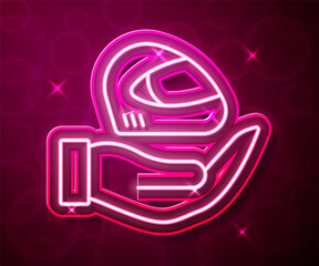 Glowing neon line Racing helmet icon isolated on red background. Extreme sport. Sport equipment. Vector