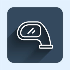 White line Car mirror icon isolated with long shadow background. Blue square button. Vector