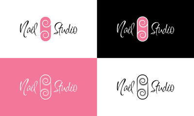 Stylish nail studio logo set