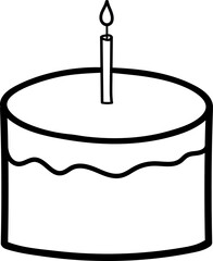 One hand-drawn cake with candles for greeting, greeting card, poster, recipe, culinary design. Isolated on white background. Vector illustration.