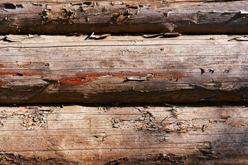 Old logs background. Wooden wall close up. Log house .