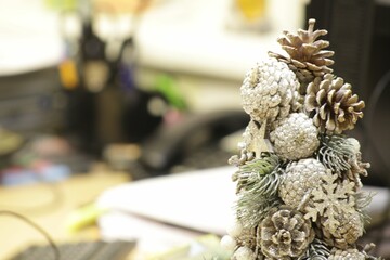 Decorative Tabletop Christmas tree made of pine cones
