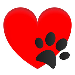 Red heart with paw concept animal care love icon symbol.