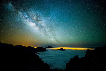 Milky way in Caldera De Taburiente Nature Park, La Palma Island, Canary Islands, Spain