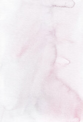 Abstract light pink watercolor background texture, hand painted. Artistic powdery pink color backdrop, stains on paper. Pastel rose aquarelle painting wallpaper.