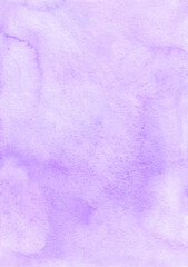 Fototapeta premium Abstract light lavender watercolor background texture, hand painted. Artistic pastel purple backdrop, stains on paper. Aquarelle violet painting wallpaper.