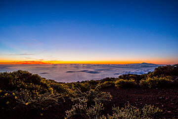 Obraz premium Spring sunrise, sea and Teide view in La Palma Island, Canary Islands, Spain