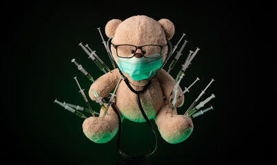 children's vaccination against the covid19 virus and vaccinations on the example of a teddy bear