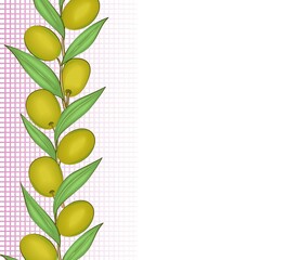 Olive branch against the background of a checkered pattern. Sample.