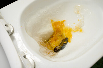 close-up view of smartphone falling in the toilet 