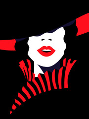 Image of a woman with a red collar on a black background