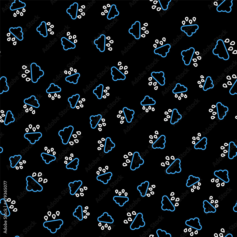 Poster line cloud with rain icon isolated seamless pattern on black background. rain cloud precipitation wi
