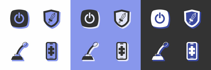 Set Mobile gaming, Power button, Microphone and Sword for game icon. Vector