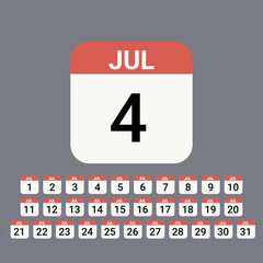July Calendar flat icon vector