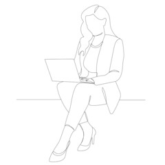 girl, woman with laptop one continuous line drawing, isolated
