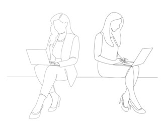 girl, woman with laptop one continuous line drawing, isolated, vector
