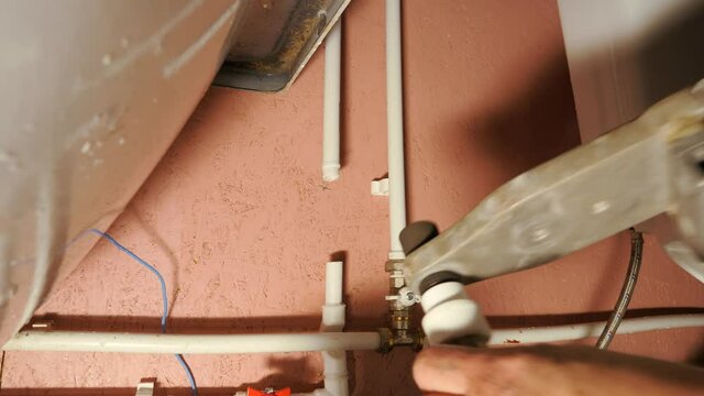 Soldering of propylene pipes for water supply. Home plumbing, installation.