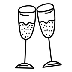 champagne glasses, doodle design vector