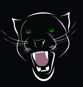 angry black panther roaring portrait tattoo hand draw vector silhouette