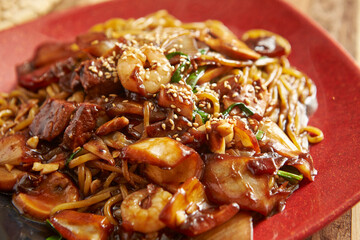 Stir-fried Seafood Jajangmyeon,Chinese Food 