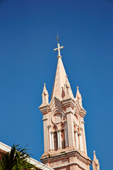 Church building on clear sky background