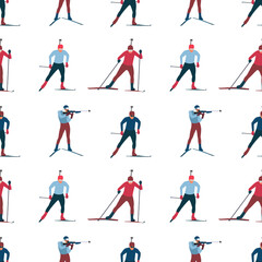Fototapeta na wymiar Male biathlete. Vector seamless pattern with biathletes.