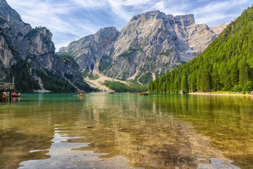 Beautiful view of Lake Braies in the province of Bolzan