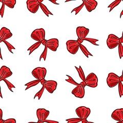 Seamless pattern of red bows on white background