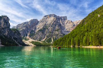 Beautiful view of Lake Braies in the province of Bolzan