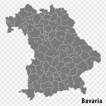 Map Free State of Bavaria on transparent background. Bavaria map with  districts  in gray for your web site design, logo, app, UI. Land of Germany. EPS10.
