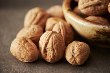 walnuts in a wooden bowl