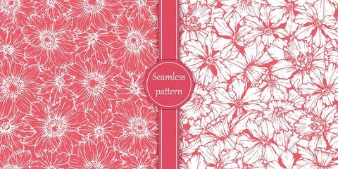Seamless pattern with daffodils and anemones. Hand-drawn realistic spring flowers. Design for textile, fabric, wallpaper, packaging.
