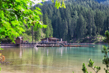 Beautiful view of Lake Braies in the province of Bolzan