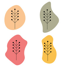 Set of abstract plants.Silhouette.Collection hand drawn, botanical and healing isolated plants.Herbs design template.Twigs and leaves with abstract colorful forms