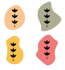 Set of abstract plants.Silhouette.Collection hand drawn, botanical and healing isolated plants.Herbs design template.Twigs and leaves with abstract colorful forms