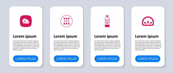 Set Speedometer, Nitrous oxide, Gear shifter and Racing helmet. Business infographic template. Vector