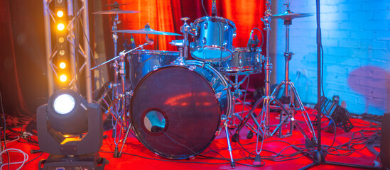 drums on stage before a concert