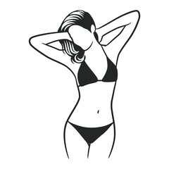 Beautiful girl in bikini black and white drawing