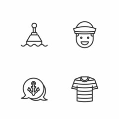 Set line Striped sailor t-shirt, Anchor, Floating buoy and Sailor icon. Vector