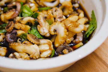 Octopus in Gourmet Sauce, fresh ingredients