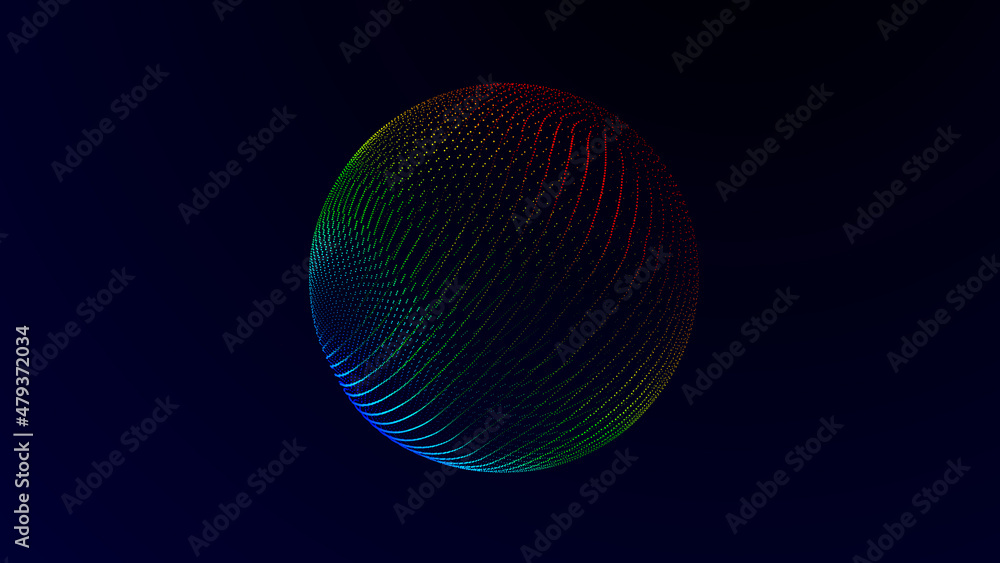 Poster futuristic twisted sphere made of lines and dots. technological background. data transmission networ